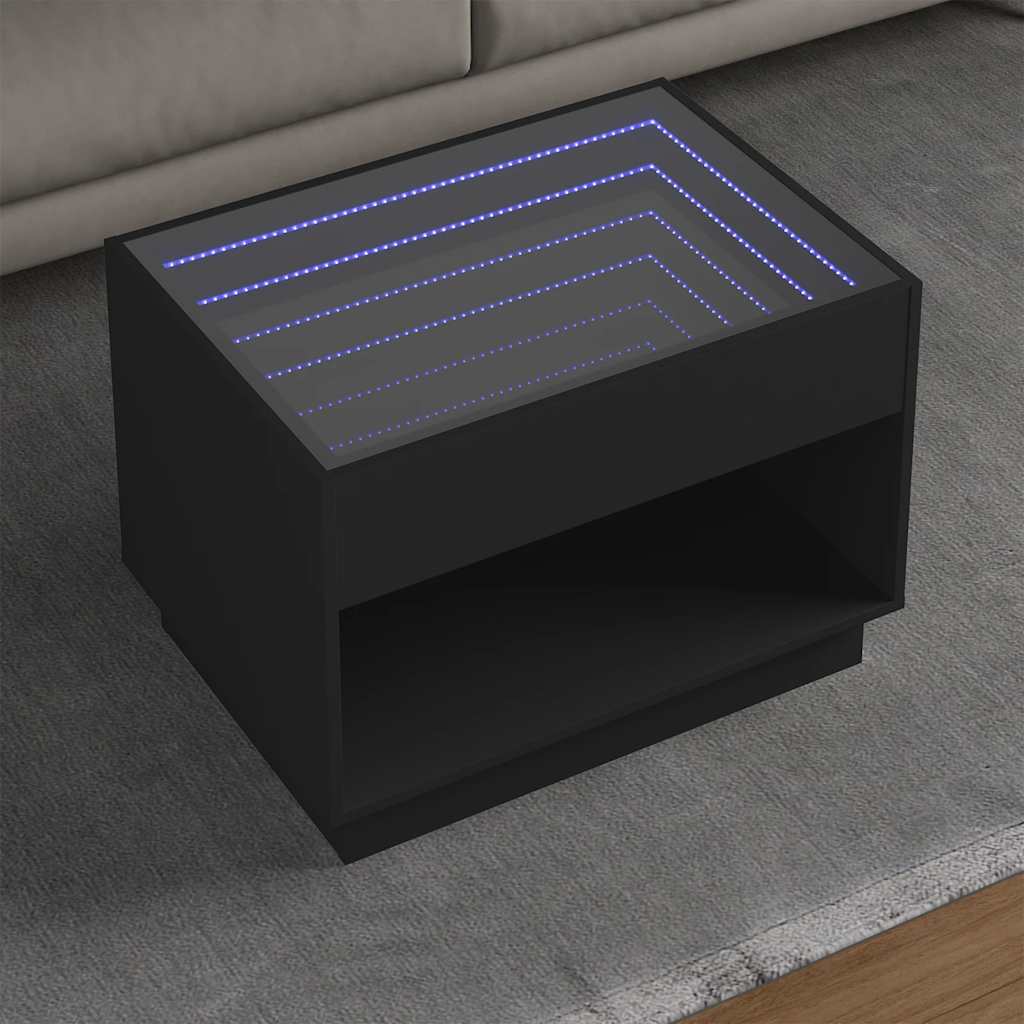 vidaXL Stolik kawowy z LED Infinity, czarny, 70x50x50 cm