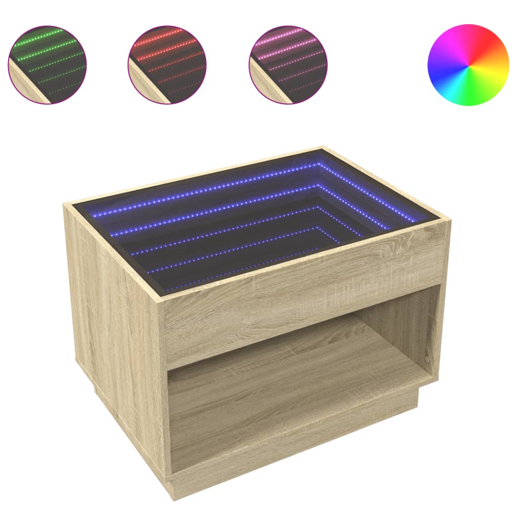vidaXL Stolik kawowy z LED Infinity, dąb sonoma, 70x50x50 cm