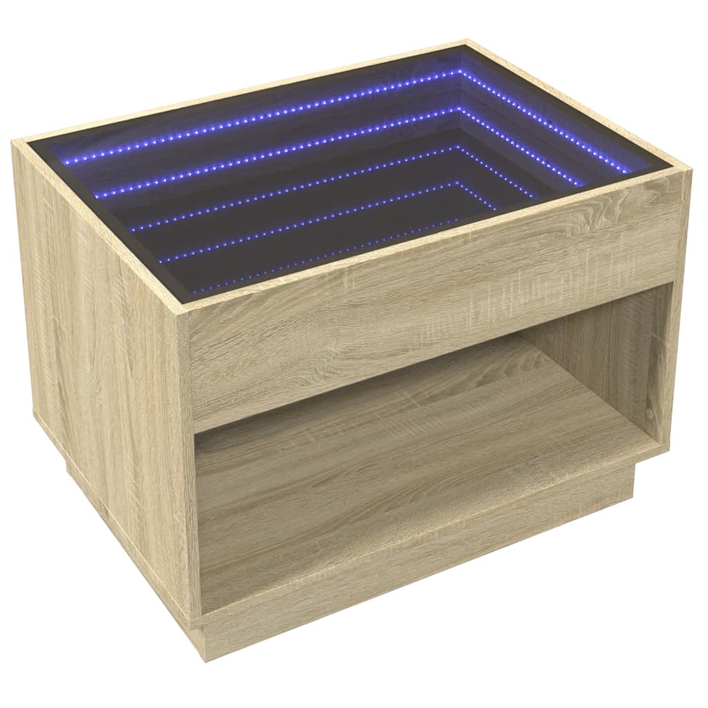 vidaXL Stolik kawowy z LED Infinity, dąb sonoma, 70x50x50 cm