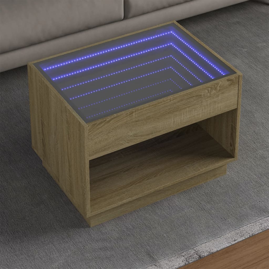vidaXL Stolik kawowy z LED Infinity, dąb sonoma, 70x50x50 cm
