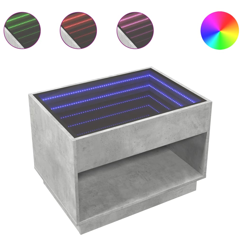 vidaXL Stolik kawowy z LED Infinity, szarość betonu, 70x50x50 cm