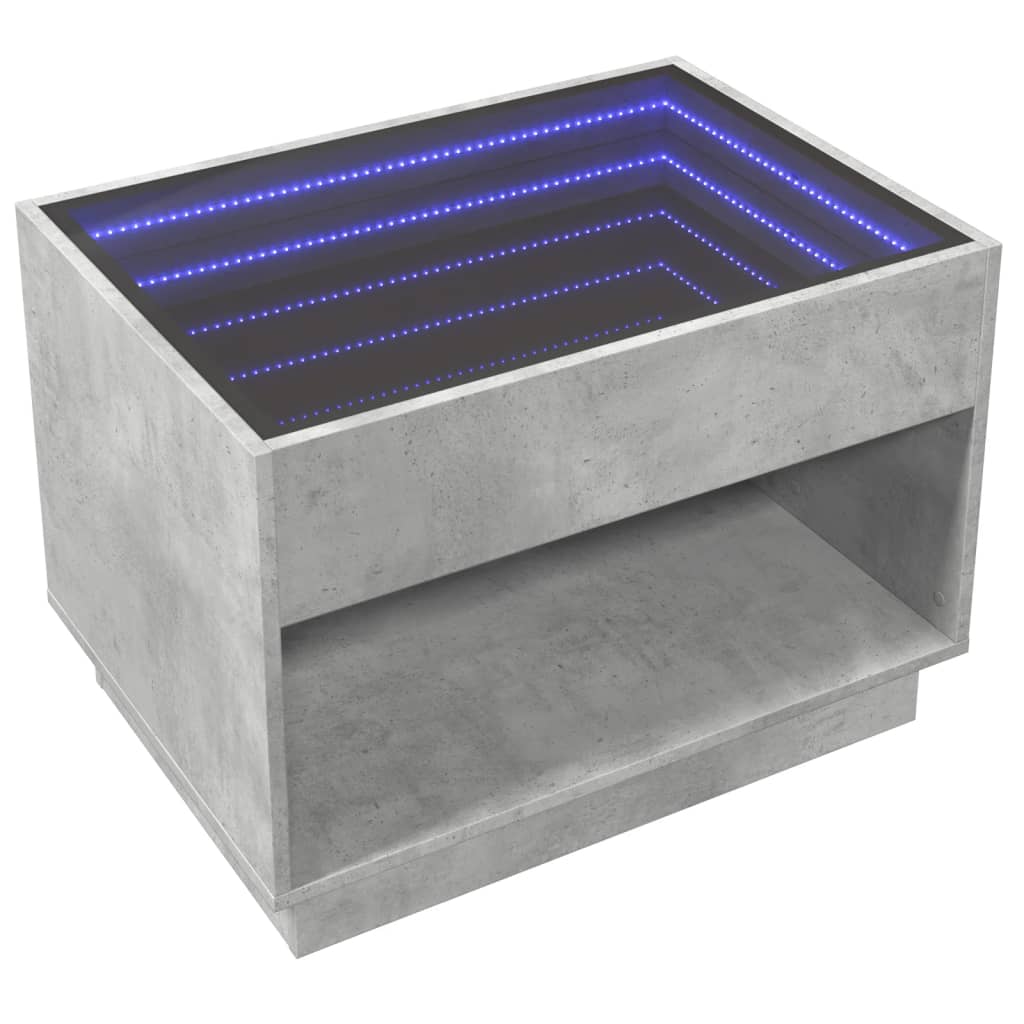 vidaXL Stolik kawowy z LED Infinity, szarość betonu, 70x50x50 cm