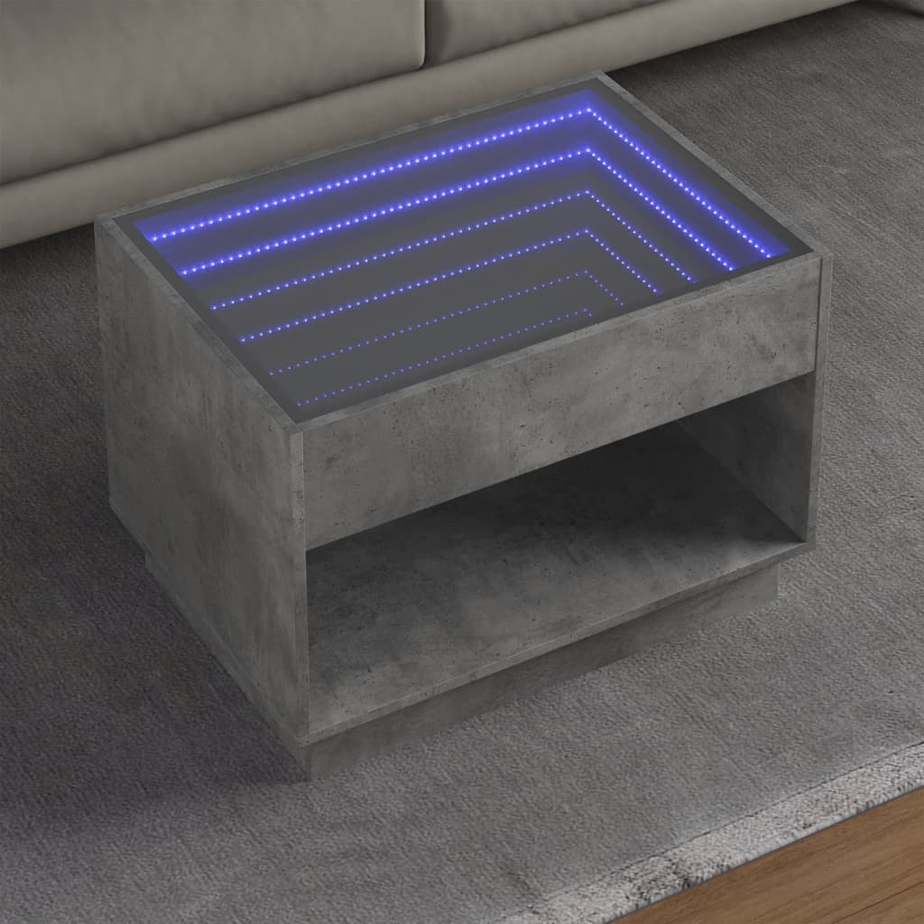 vidaXL Stolik kawowy z LED Infinity, szarość betonu, 70x50x50 cm
