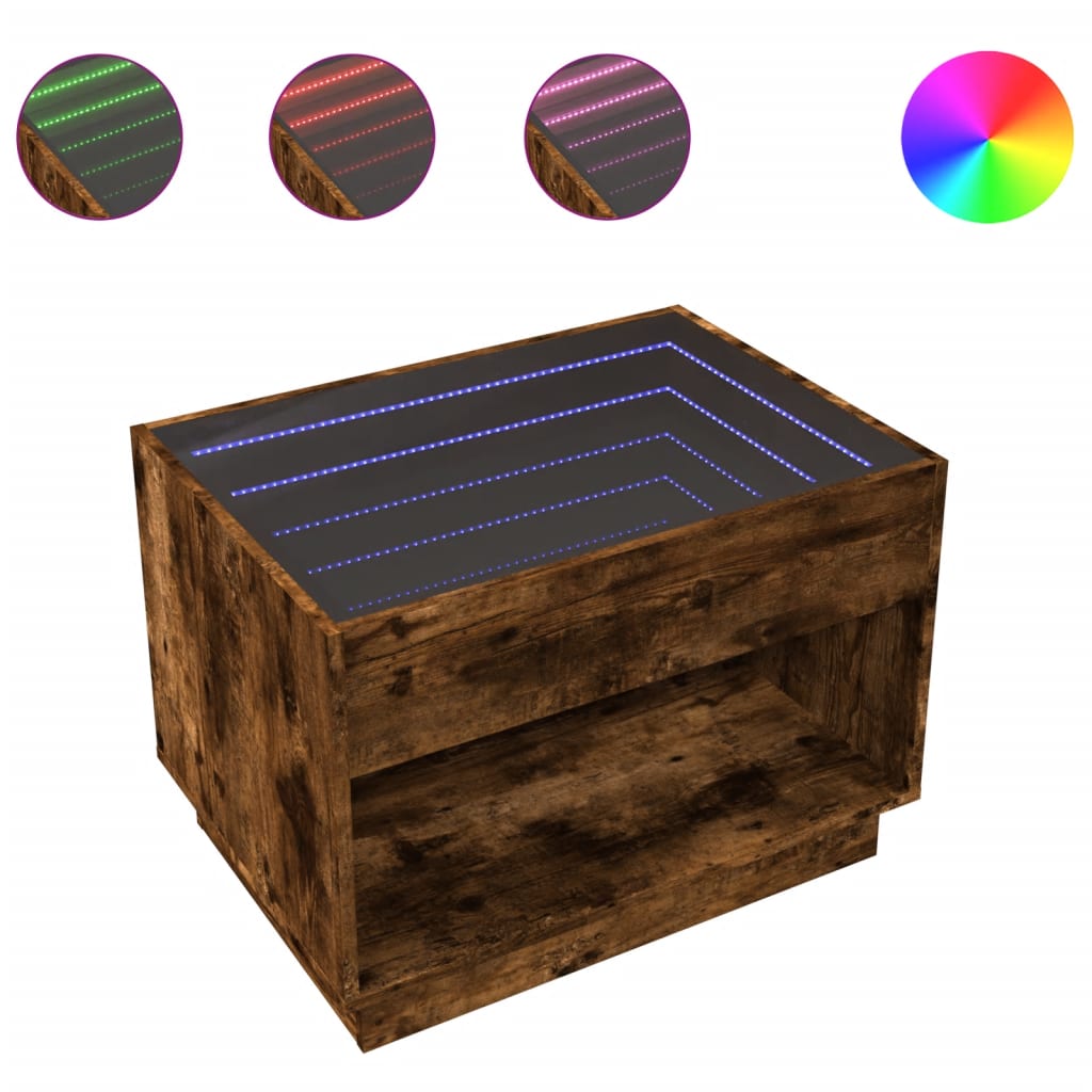vidaXL Stolik kawowy z LED Infinity, przydymiony dąb, 70x50x50 cm