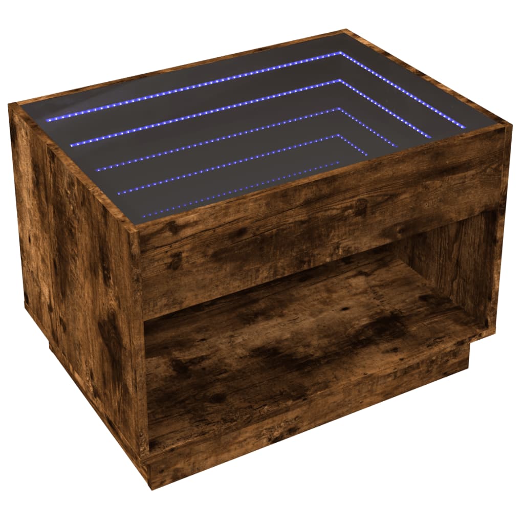 vidaXL Stolik kawowy z LED Infinity, przydymiony dąb, 70x50x50 cm