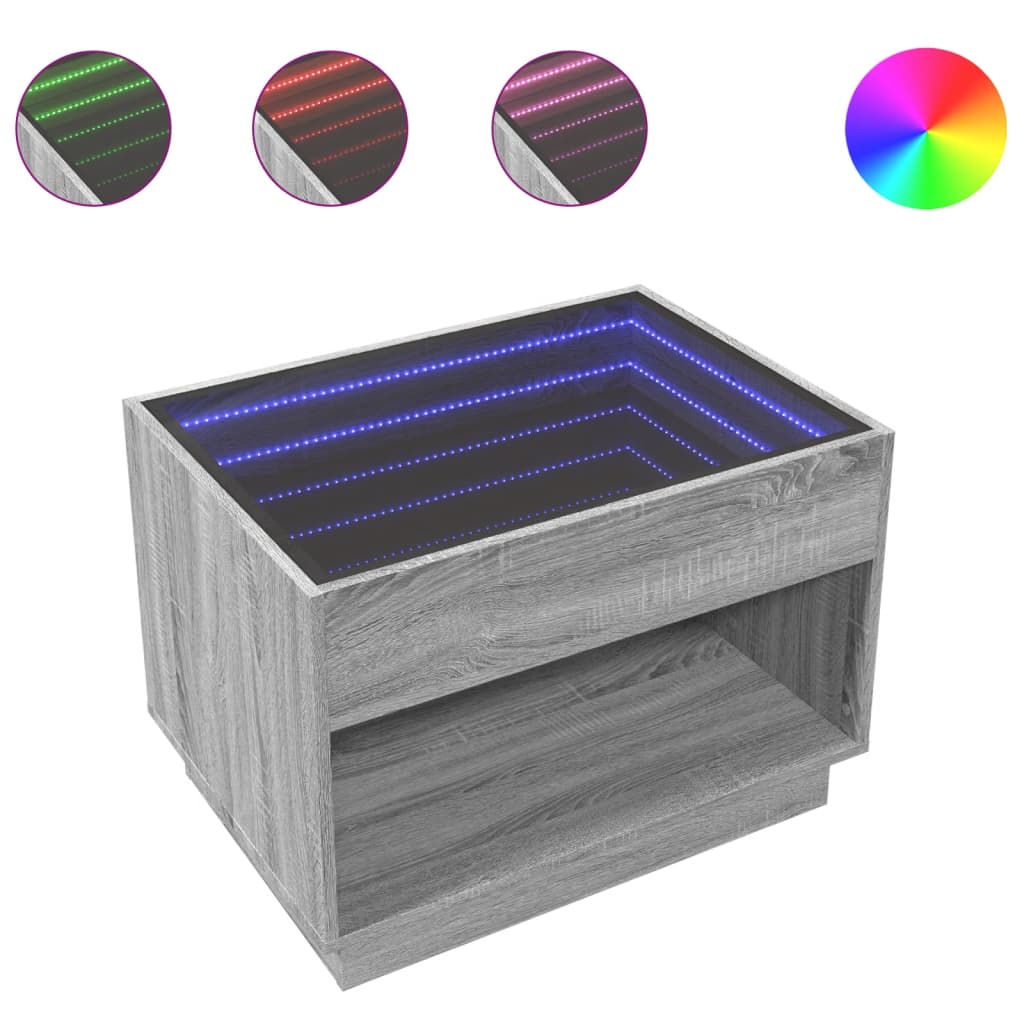 vidaXL Stolik kawowy z LED Infinity, szary dąb sonoma, 70x50x50 cm