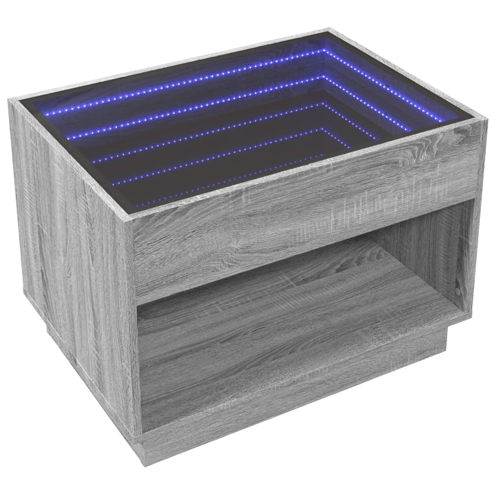 vidaXL Stolik kawowy z LED Infinity, szary dąb sonoma, 70x50x50 cm