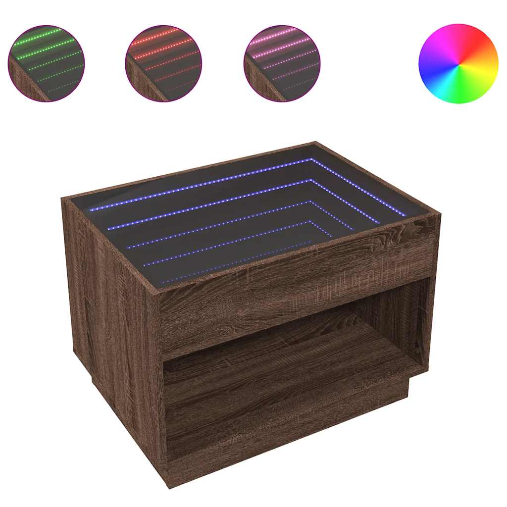 vidaXL Stolik kawowy z LED Infinity, brązowy dąb, 70x50x50 cm