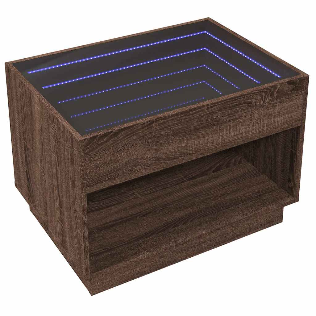 vidaXL Stolik kawowy z LED Infinity, brązowy dąb, 70x50x50 cm