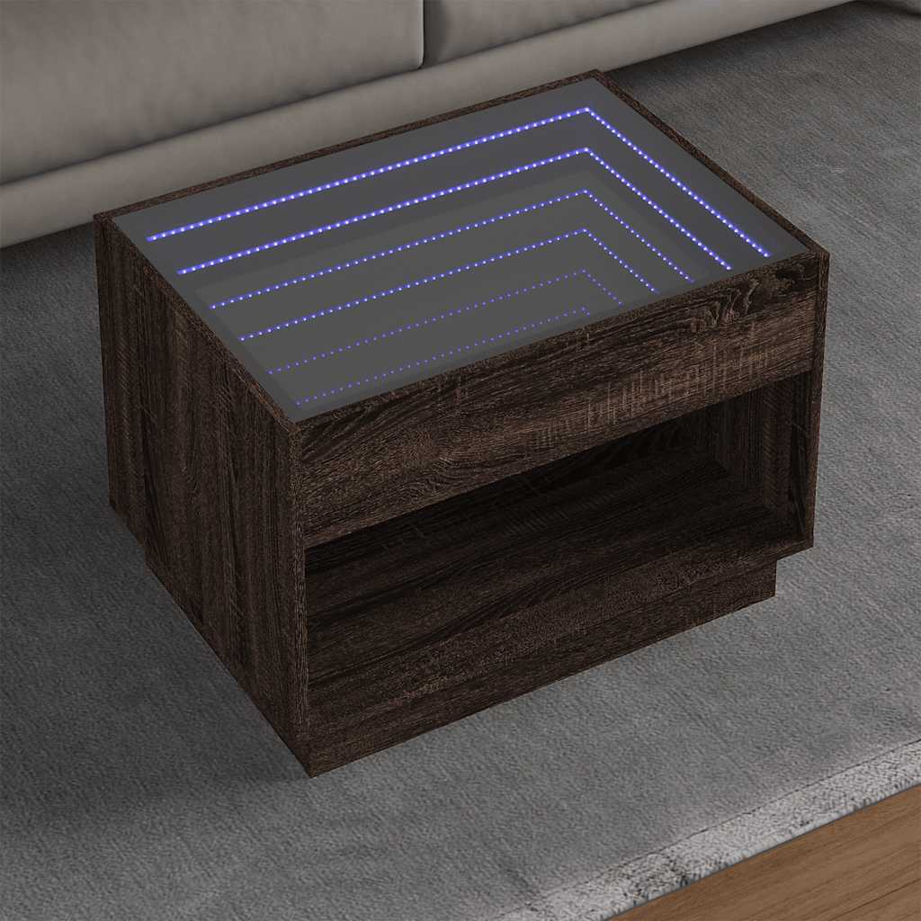 vidaXL Stolik kawowy z LED Infinity, brązowy dąb, 70x50x50 cm