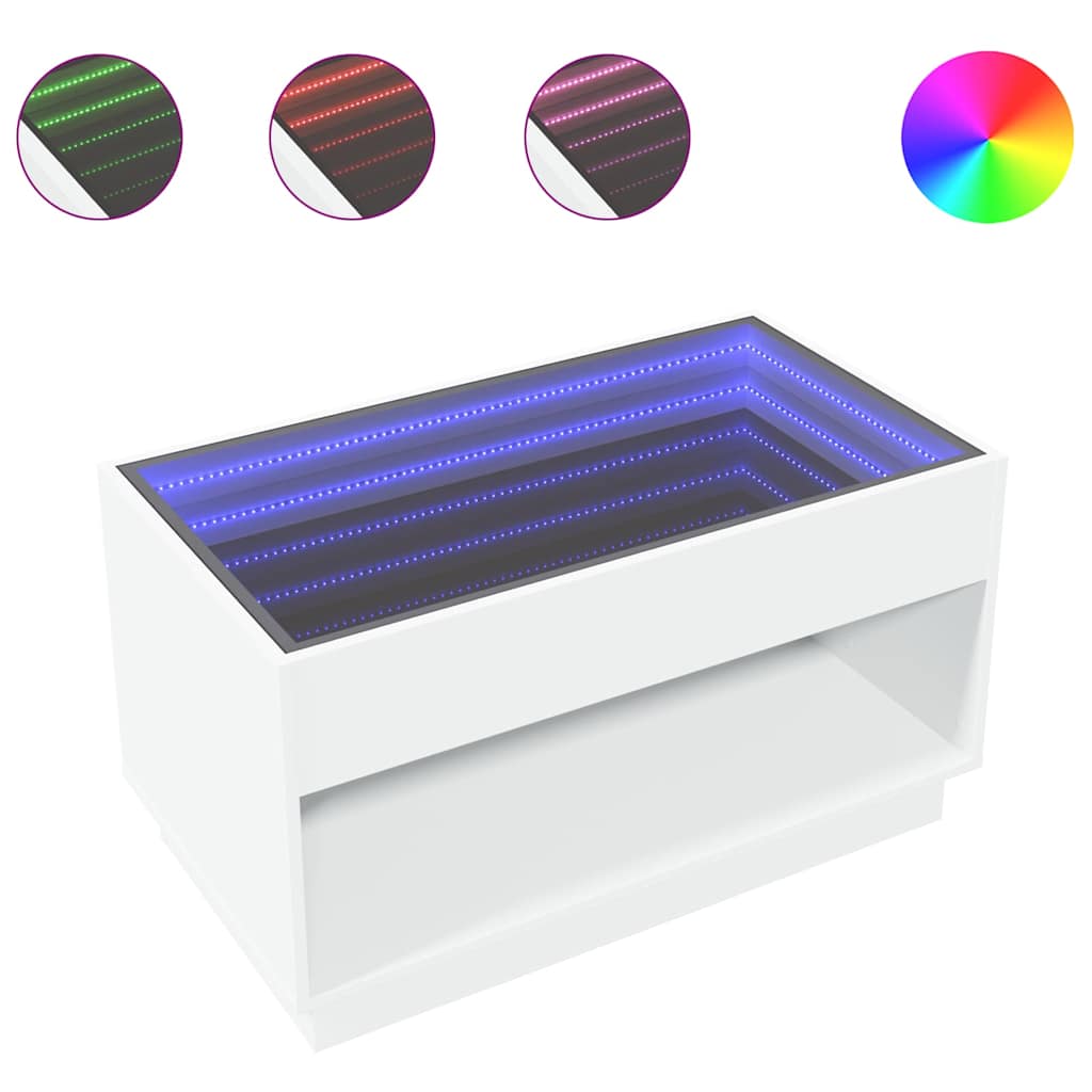 vidaXL Stolik kawowy z LED Infinity, biały, 90x50x50 cm
