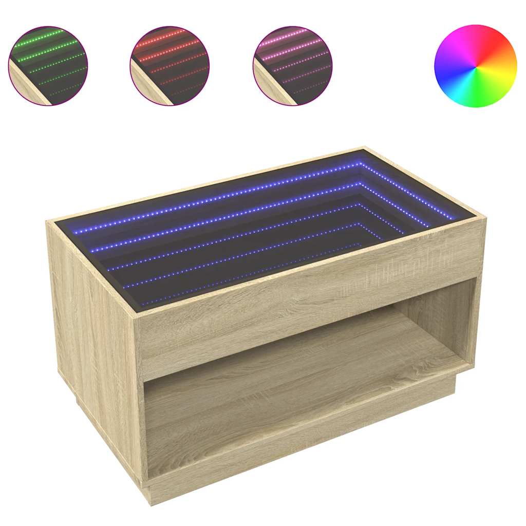 vidaXL Stolik kawowy z LED Infinity, dąb sonoma, 90x50x50 cm
