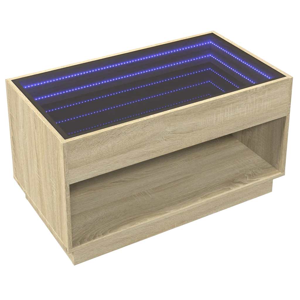 vidaXL Stolik kawowy z LED Infinity, dąb sonoma, 90x50x50 cm