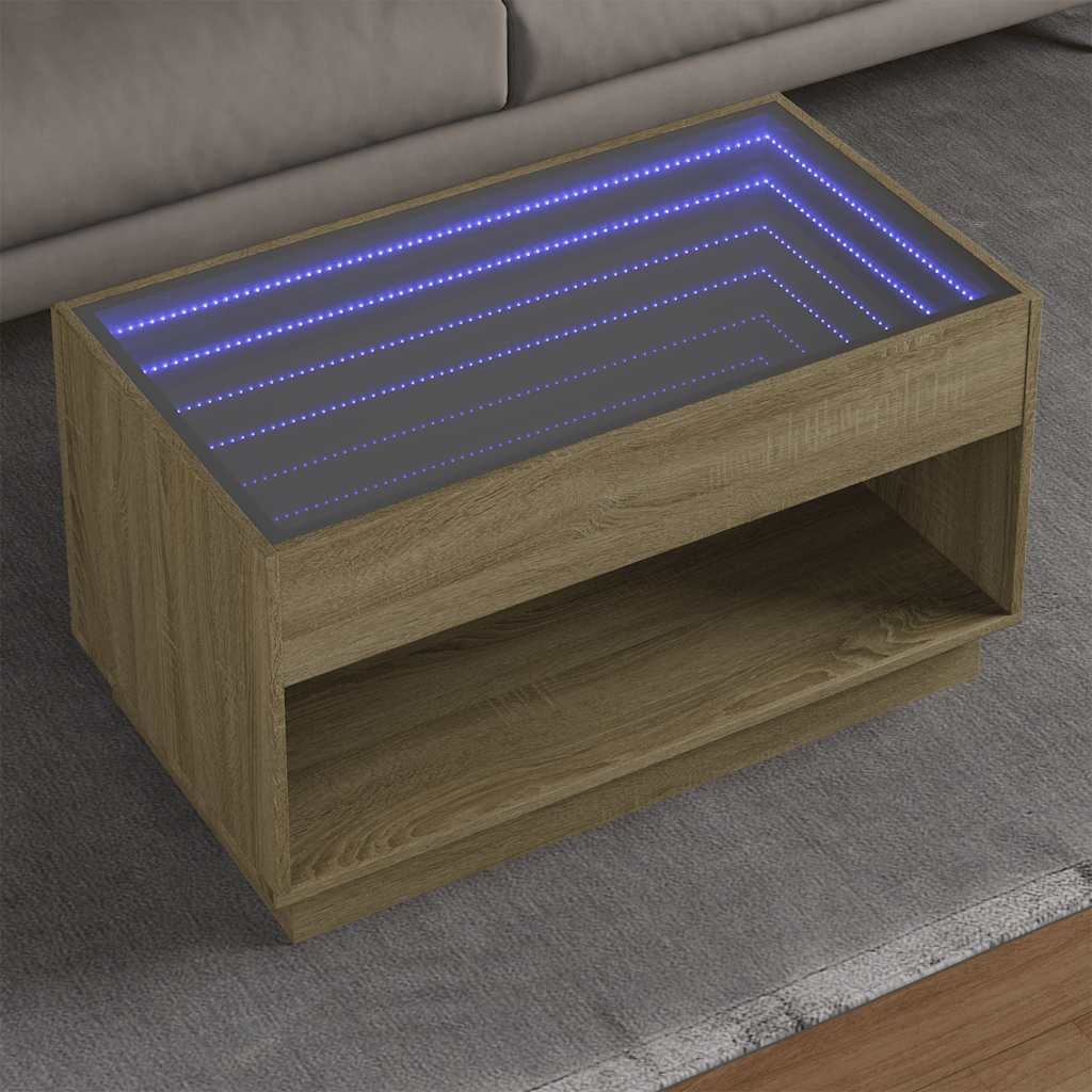 vidaXL Stolik kawowy z LED Infinity, dąb sonoma, 90x50x50 cm