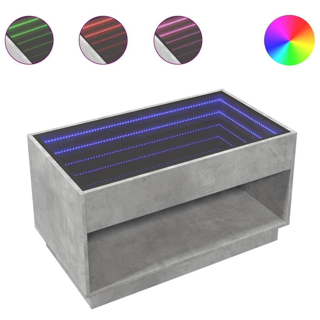vidaXL Stolik kawowy z LED Infinity, szarość betonu, 90x50x50 cm