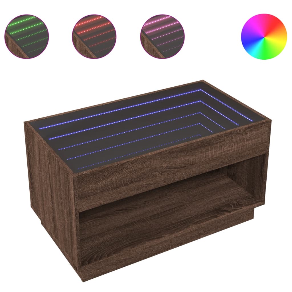 vidaXL Stolik kawowy z LED Infinity, brązowy dąb, 90x50x50 cm