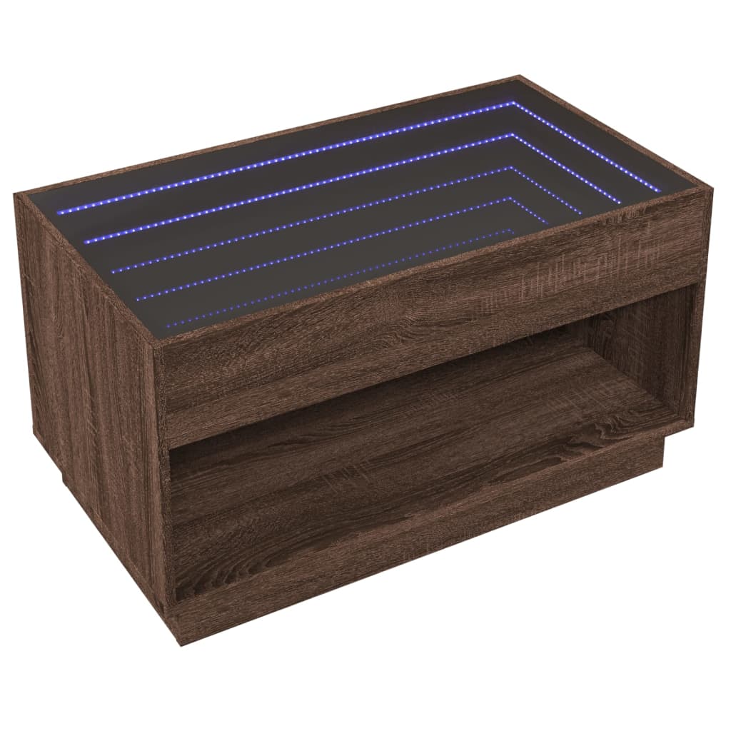 vidaXL Stolik kawowy z LED Infinity, brązowy dąb, 90x50x50 cm
