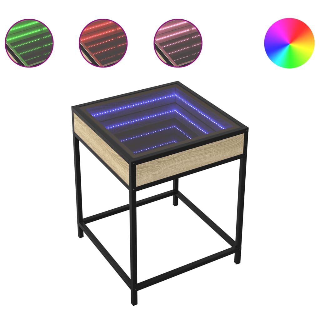 vidaXL Stolik kawowy z LED Infinity, dąb sonoma, 40x40x51 cm