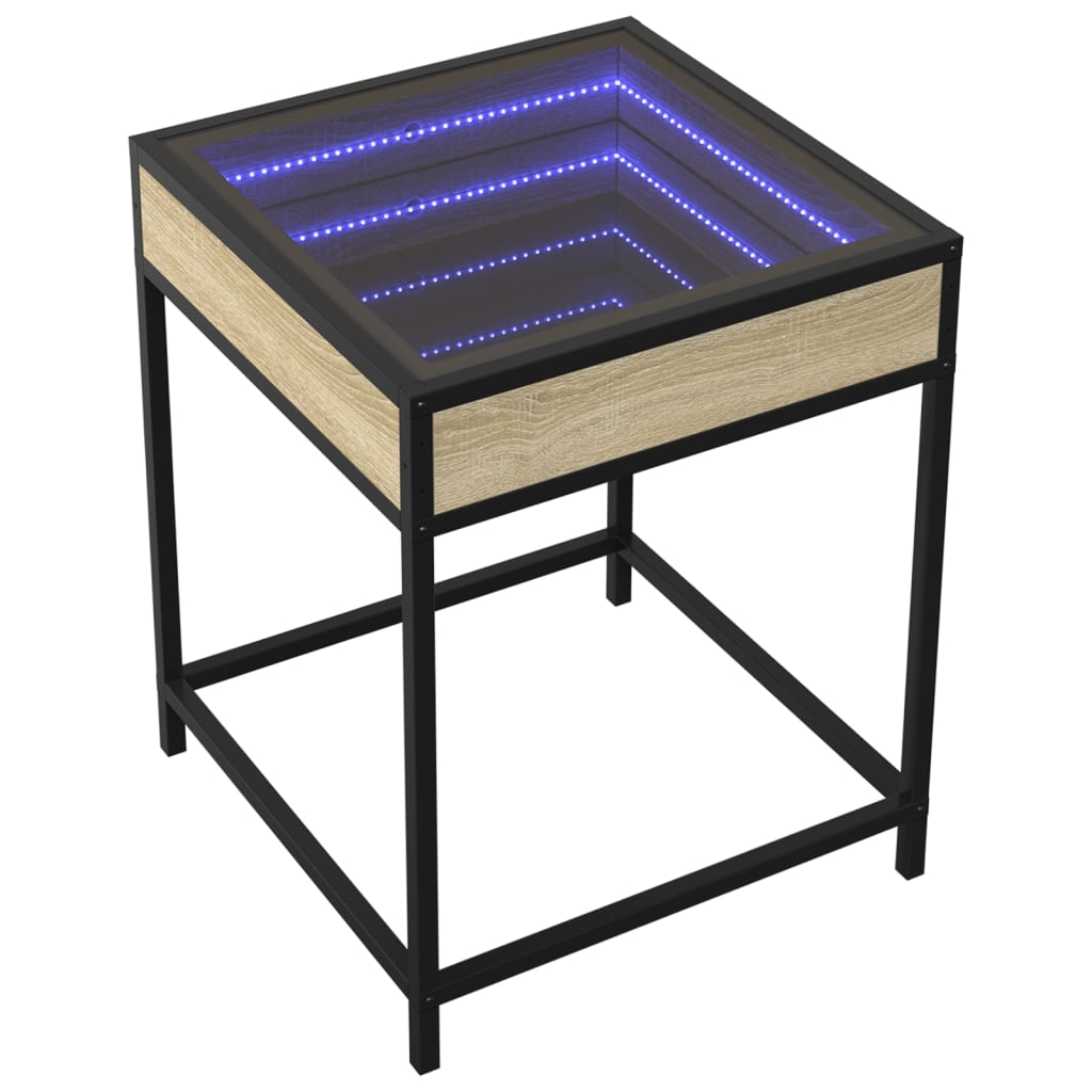 vidaXL Stolik kawowy z LED Infinity, dąb sonoma, 40x40x51 cm