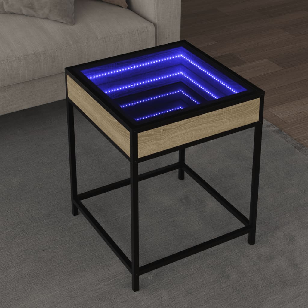 vidaXL Stolik kawowy z LED Infinity, dąb sonoma, 40x40x51 cm