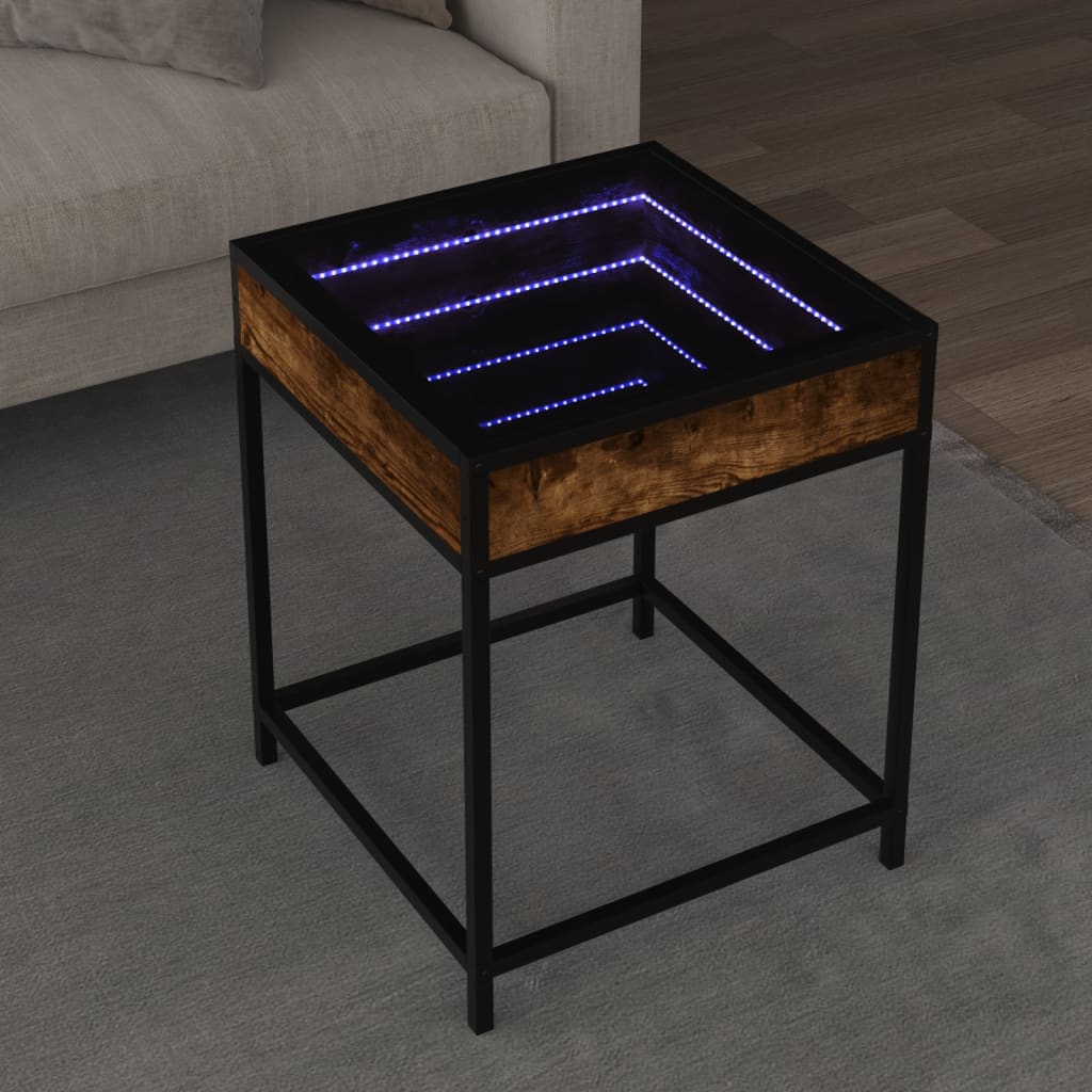 vidaXL Stolik kawowy z LED Infinity, przydymiony dąb, 40x40x51 cm