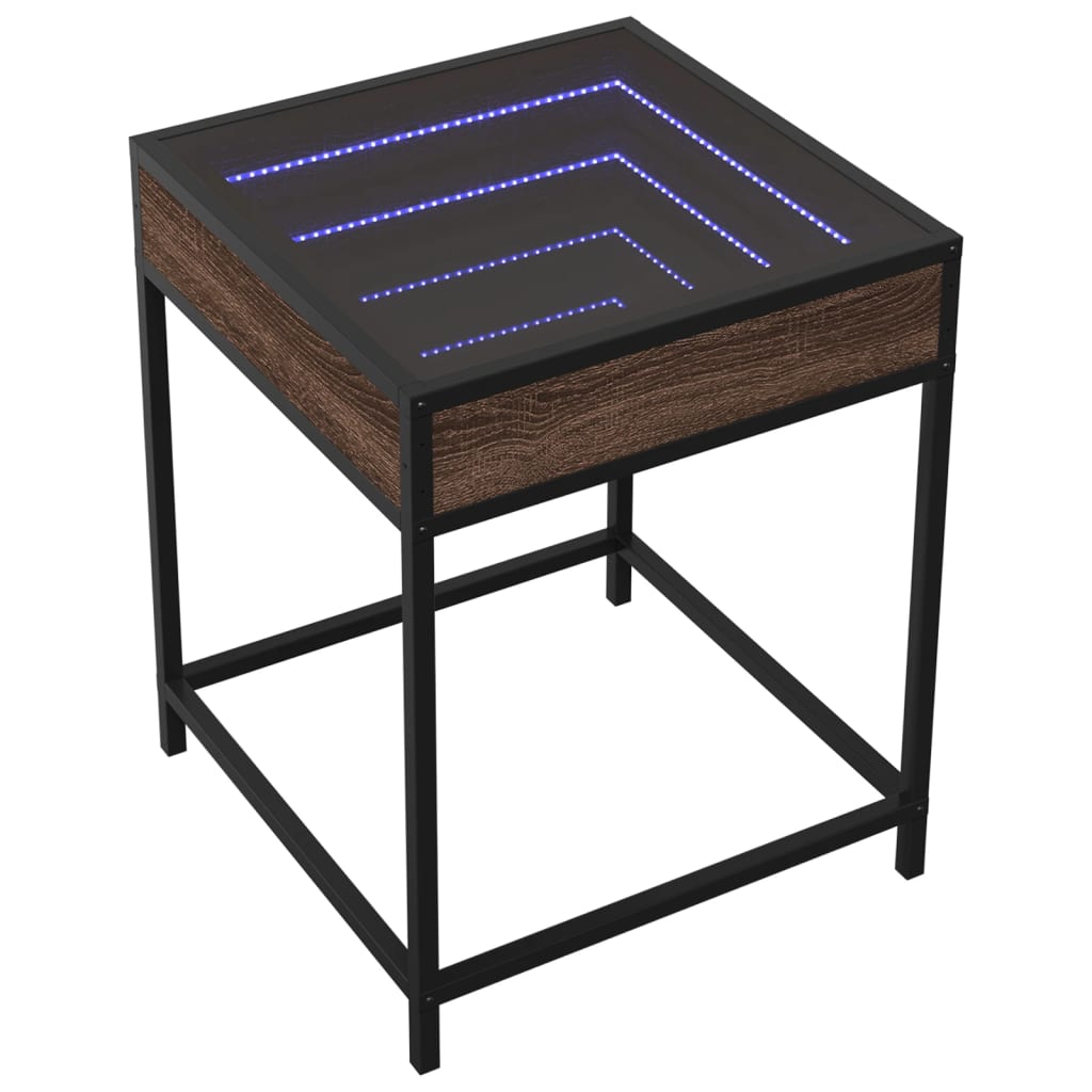 vidaXL Stolik kawowy z LED Infinity, brązowy dąb, 40x40x51 cm