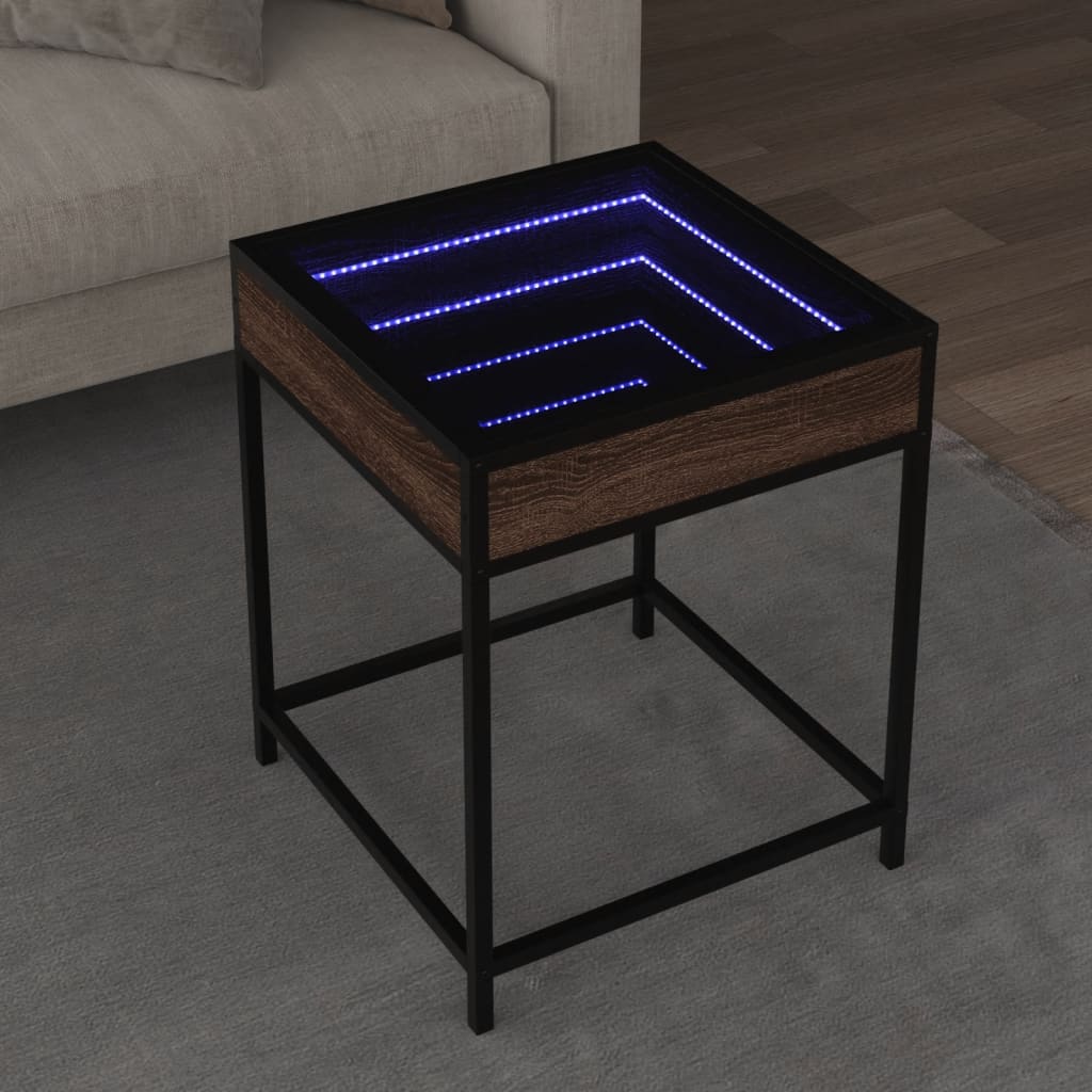 vidaXL Stolik kawowy z LED Infinity, brązowy dąb, 40x40x51 cm