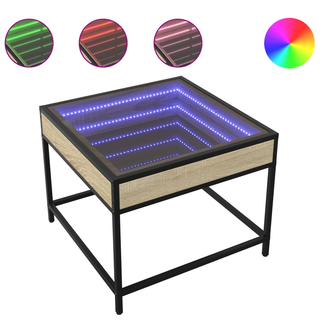 vidaXL Stolik kawowy z LED Infinity, dąb sonoma, 50x50x41 cm