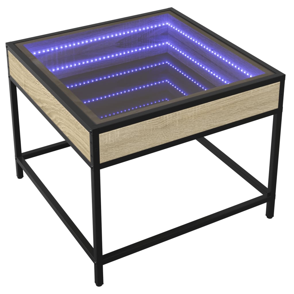 vidaXL Stolik kawowy z LED Infinity, dąb sonoma, 50x50x41 cm