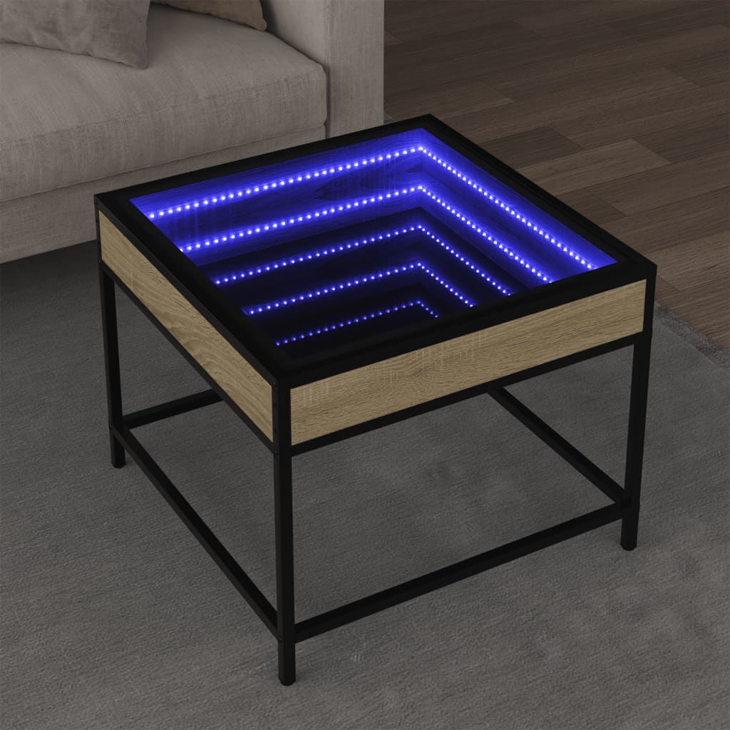 vidaXL Stolik kawowy z LED Infinity, dąb sonoma, 50x50x41 cm