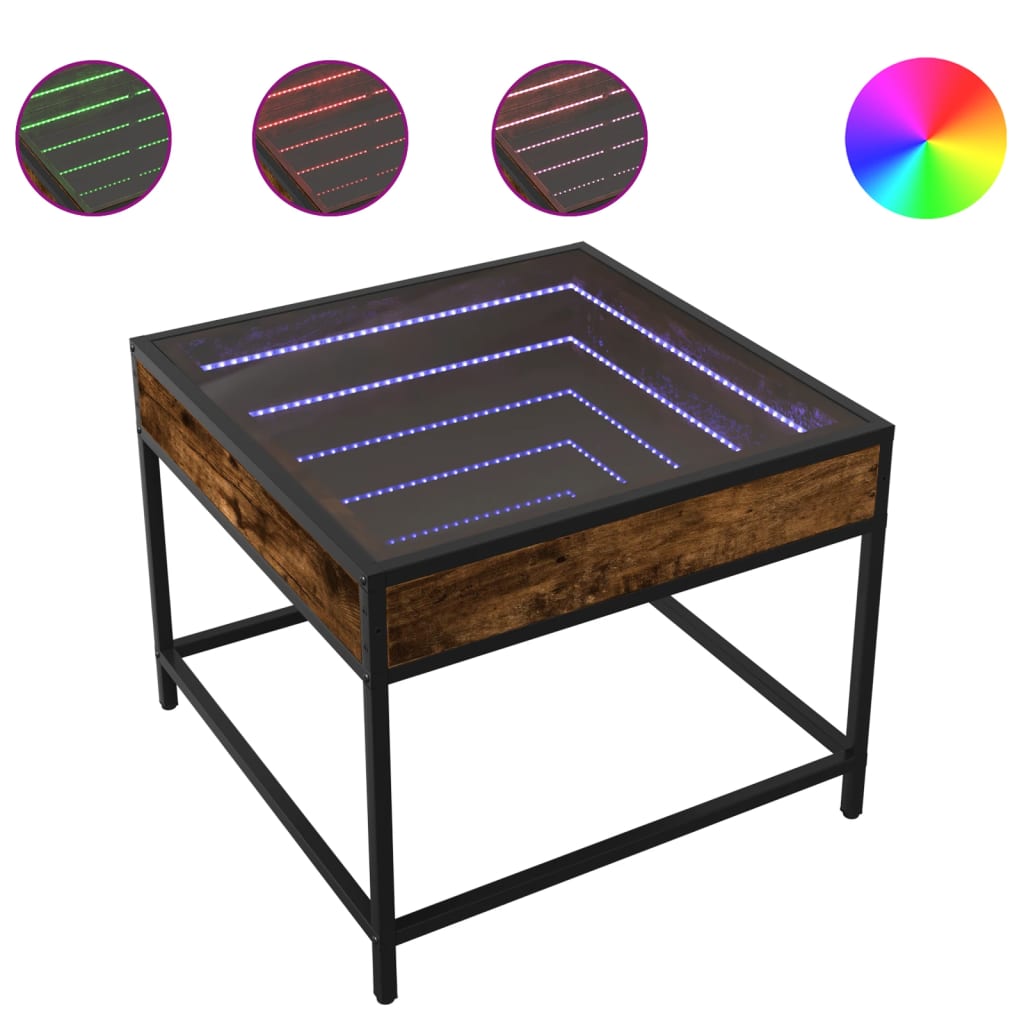 vidaXL Stolik kawowy z LED Infinity, przydymiony dąb, 50x50x41 cm