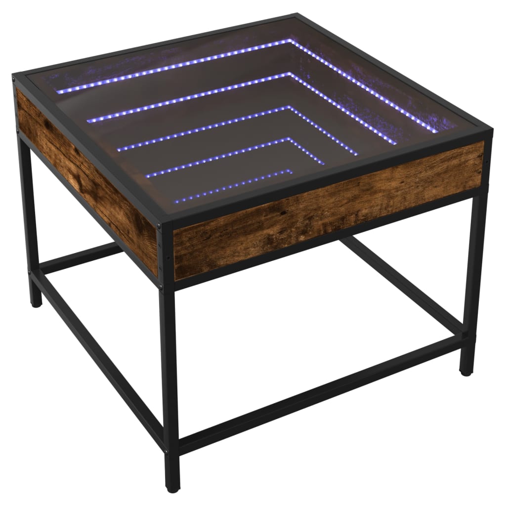 vidaXL Stolik kawowy z LED Infinity, przydymiony dąb, 50x50x41 cm
