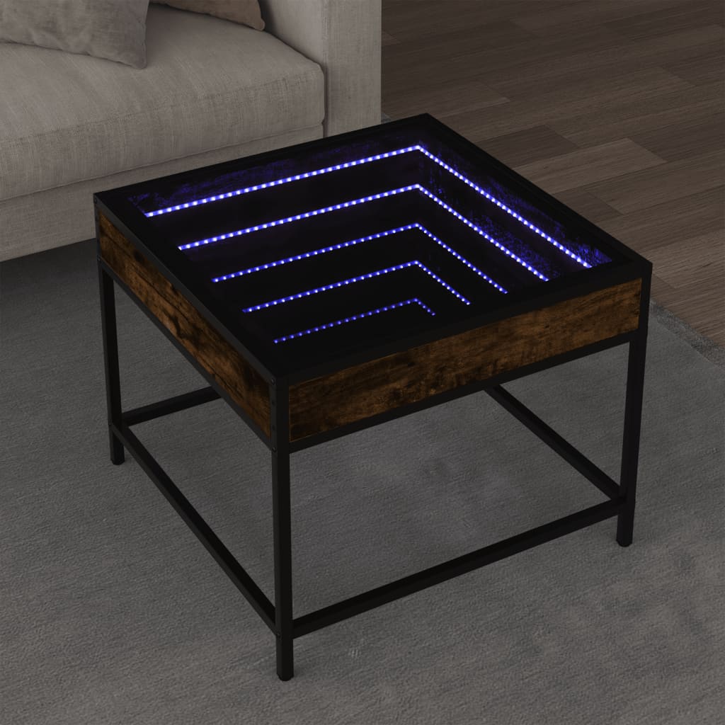 vidaXL Stolik kawowy z LED Infinity, przydymiony dąb, 50x50x41 cm
