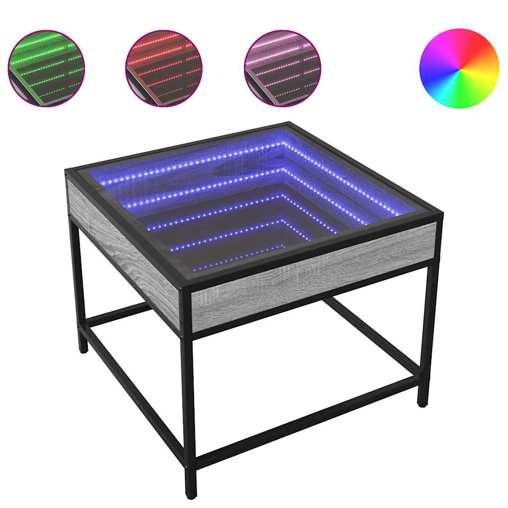 vidaXL Stolik kawowy z LED Infinity, szary dąb sonoma, 50x50x41 cm