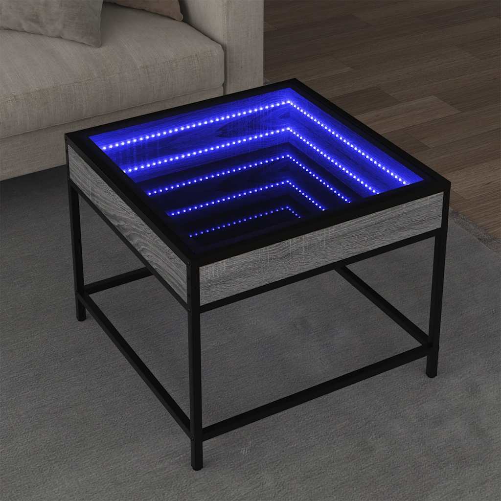vidaXL Stolik kawowy z LED Infinity, szary dąb sonoma, 50x50x41 cm