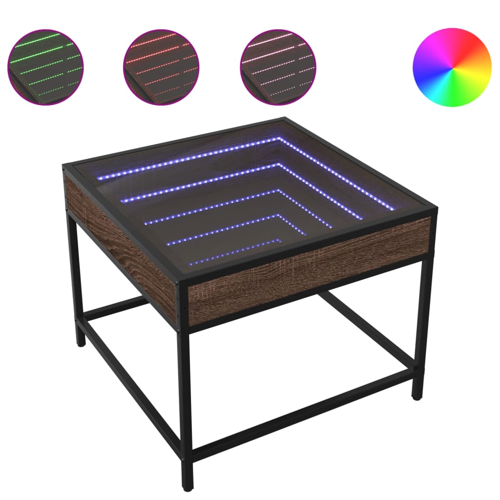 vidaXL Stolik kawowy z LED Infinity, brązowy dąb, 50x50x41 cm