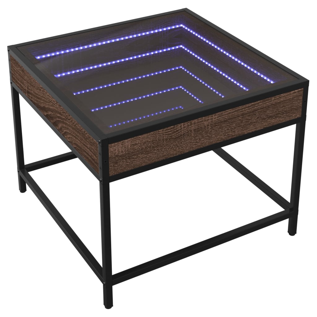 vidaXL Stolik kawowy z LED Infinity, brązowy dąb, 50x50x41 cm