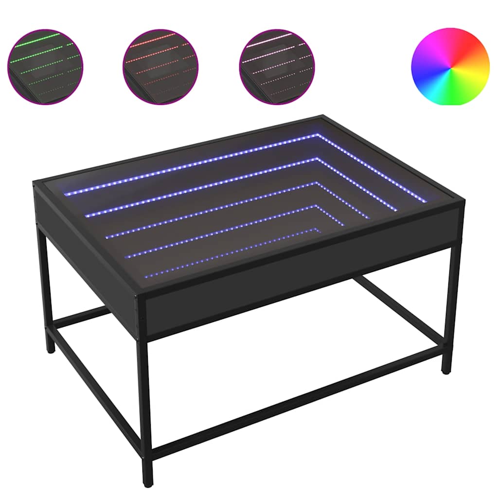 vidaXL Stolik kawowy z LED Infinity, czarny, 70x50x41 cm