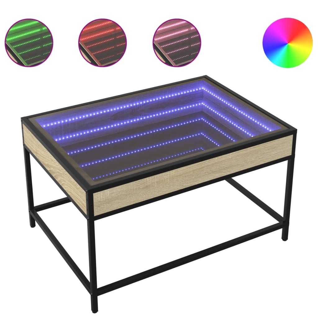 vidaXL Stolik kawowy z LED Infinity, dąb sonoma, 70x50x41 cm