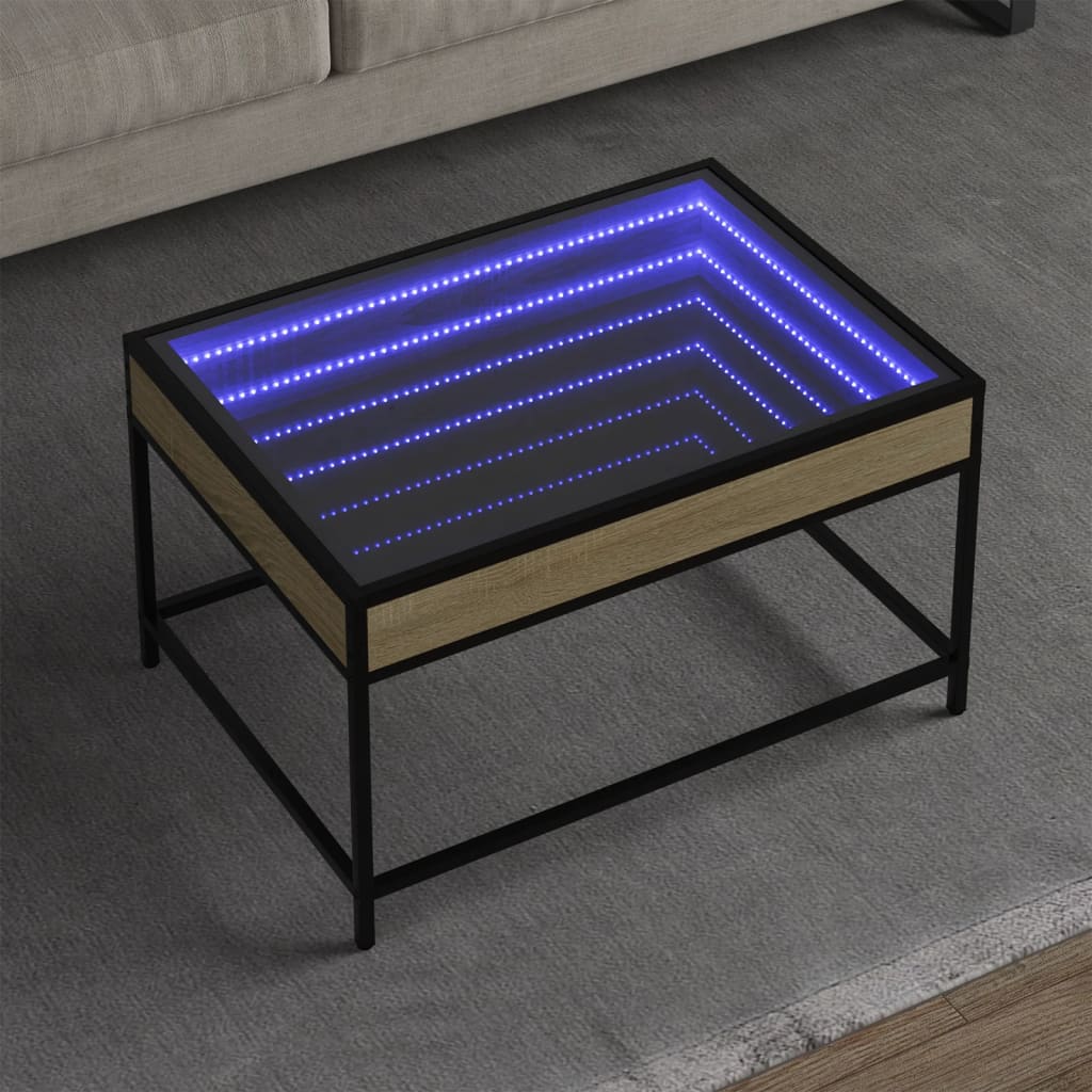 vidaXL Stolik kawowy z LED Infinity, dąb sonoma, 70x50x41 cm