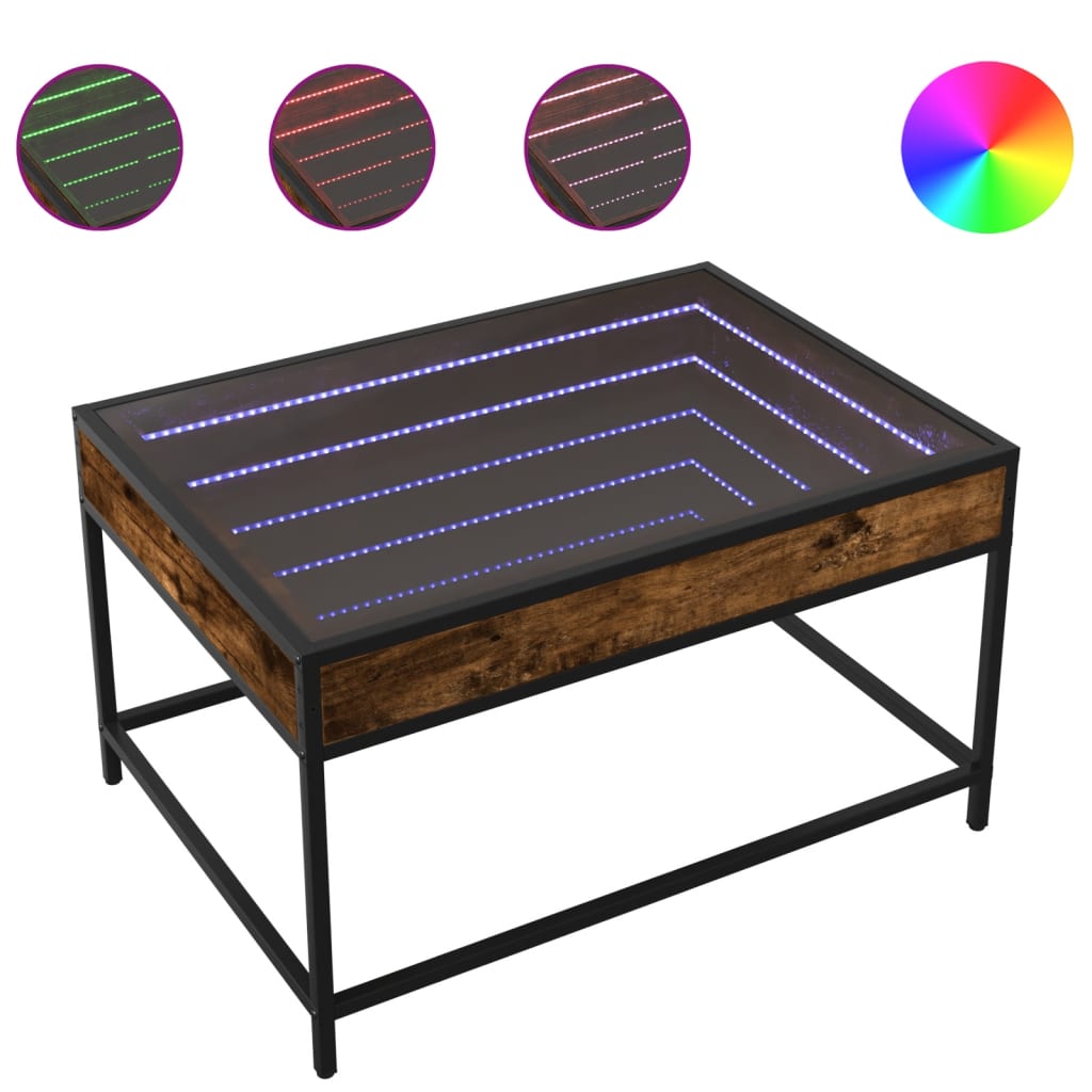 vidaXL Stolik kawowy z LED Infinity, przydymiony dąb, 70x50x41 cm