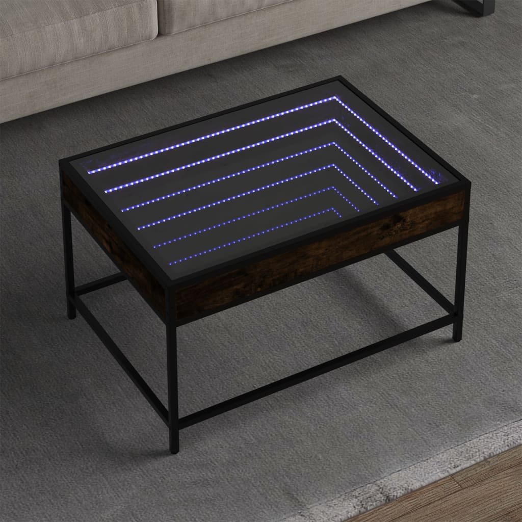 vidaXL Stolik kawowy z LED Infinity, przydymiony dąb, 70x50x41 cm