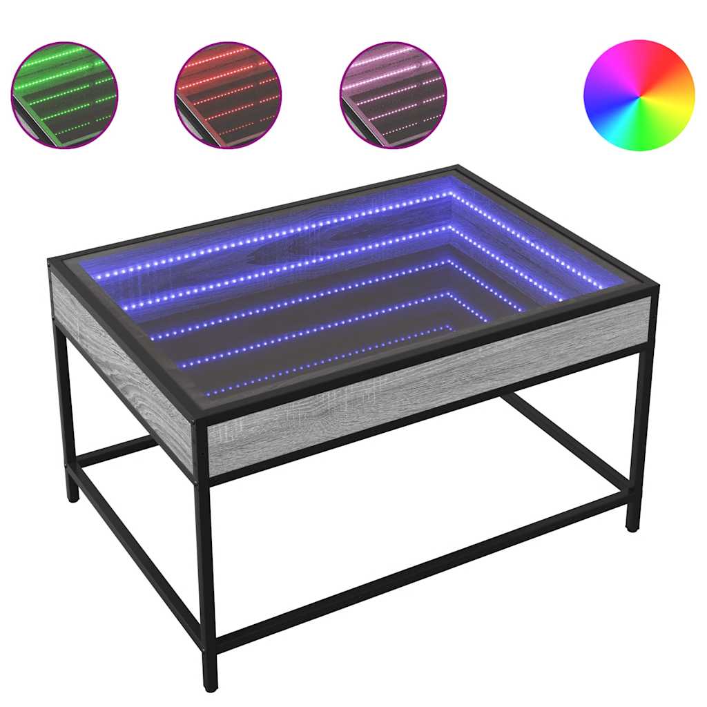 vidaXL Stolik kawowy z LED Infinity, szary dąb sonoma, 70x50x41 cm