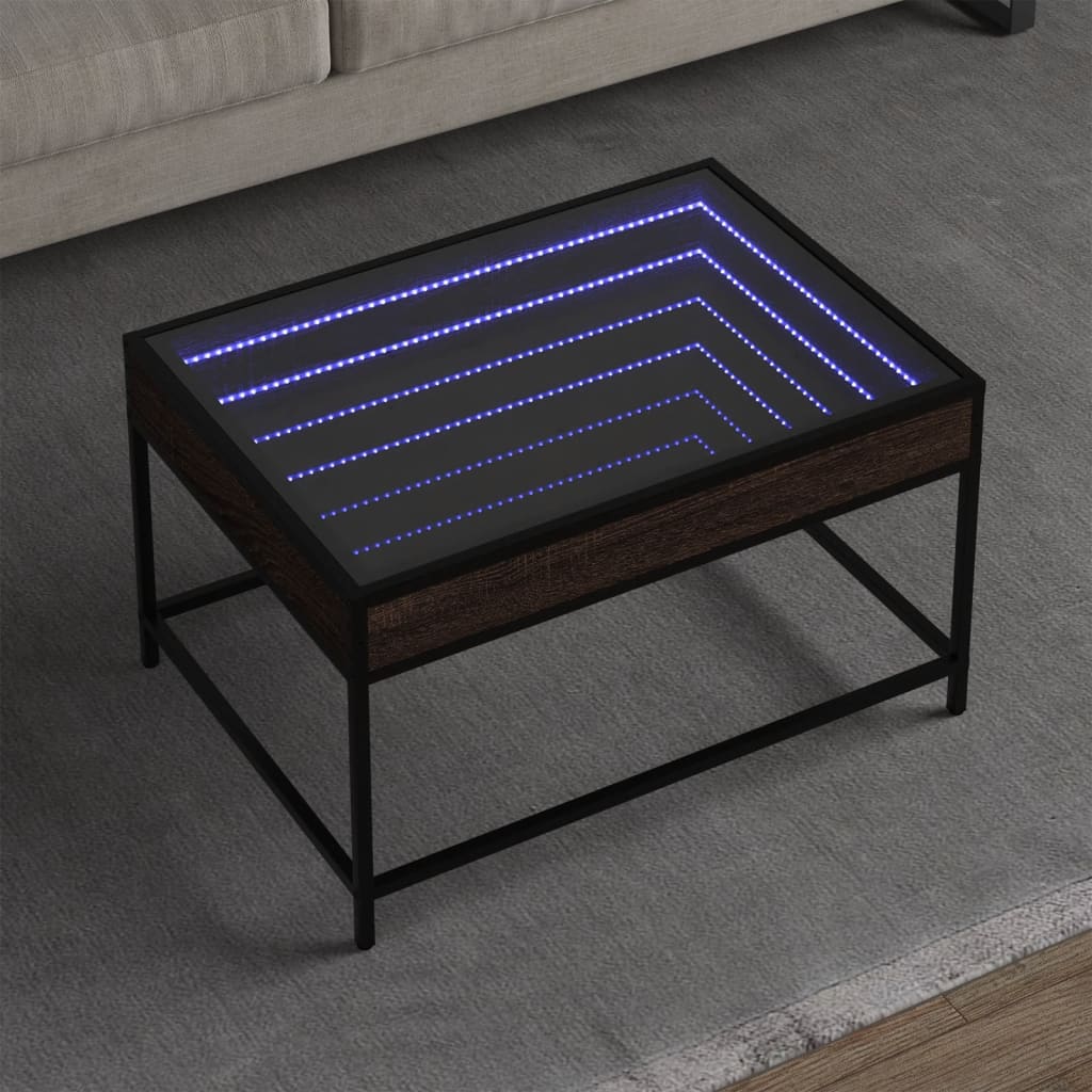 vidaXL Stolik kawowy z LED Infinity, brązowy dąb, 70x50x41 cm