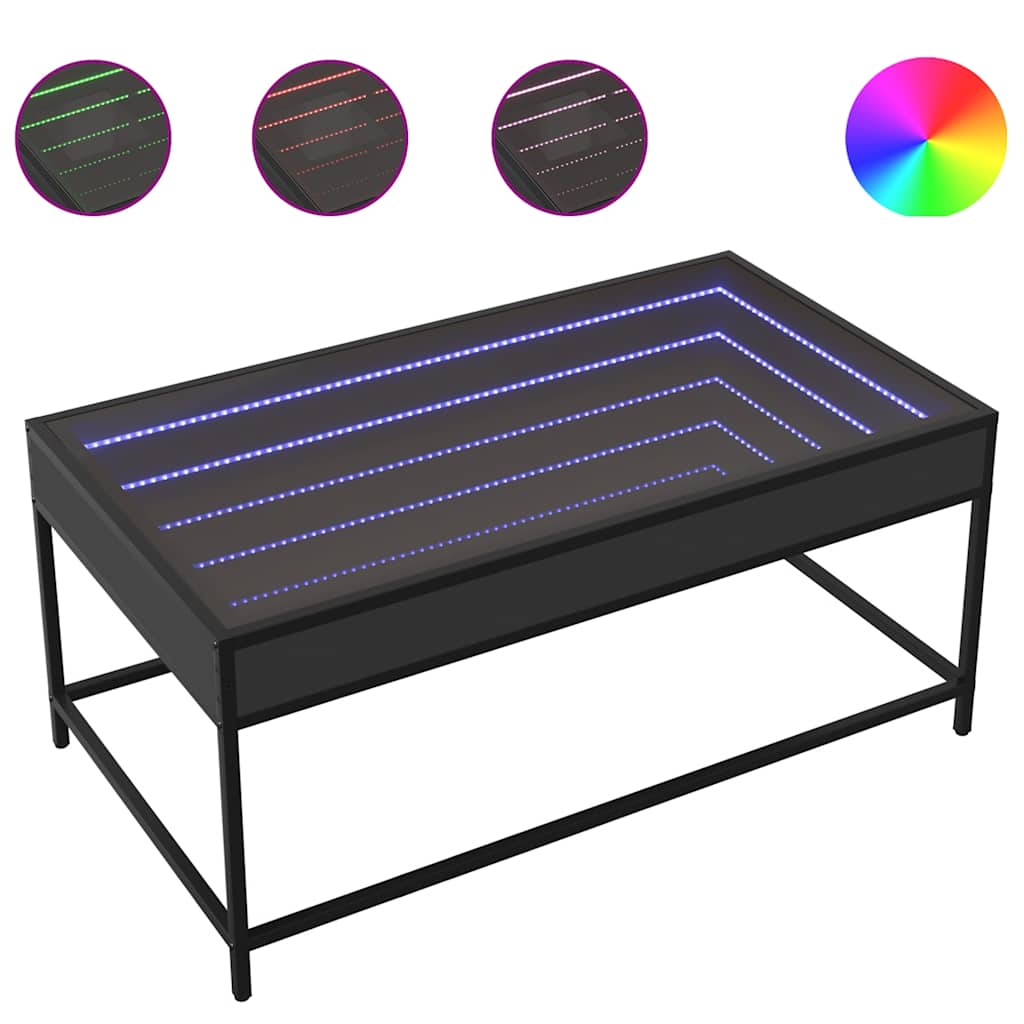 vidaXL Stolik kawowy z LED Infinity, czarny, 90x50x41 cm