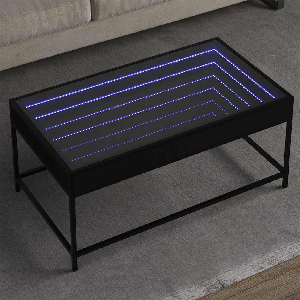 vidaXL Stolik kawowy z LED Infinity, czarny, 90x50x41 cm