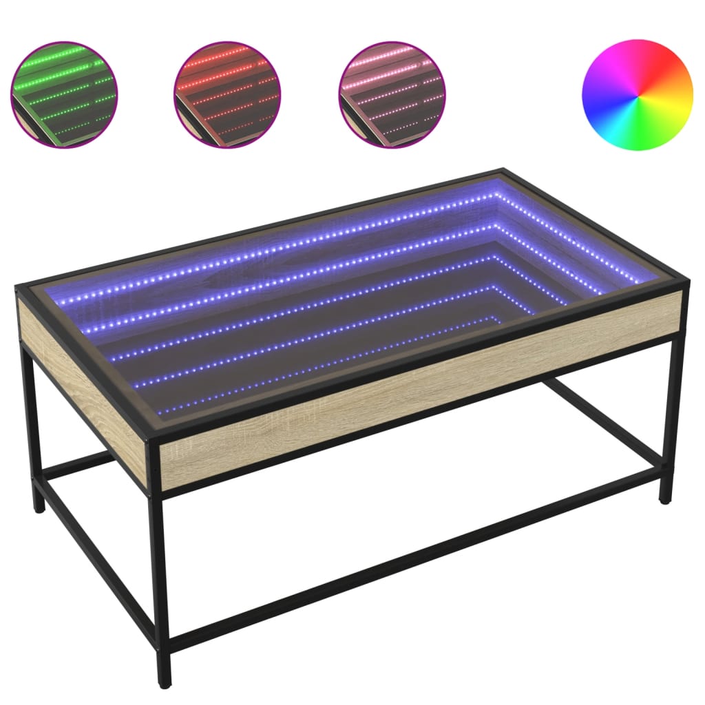 vidaXL Stolik kawowy z LED Infinity, dąb sonoma, 90x50x41 cm