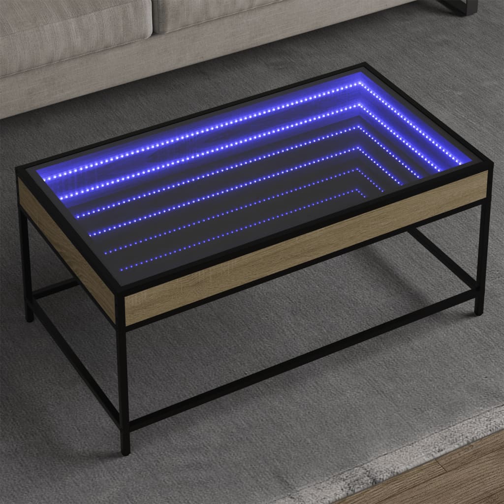 vidaXL Stolik kawowy z LED Infinity, dąb sonoma, 90x50x41 cm