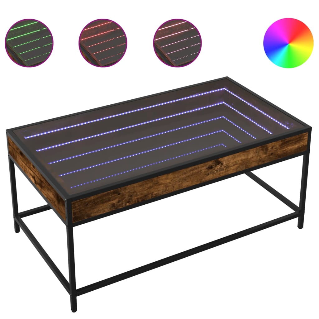 vidaXL Stolik kawowy z LED Infinity, przydymiony dąb, 90x50x41 cm