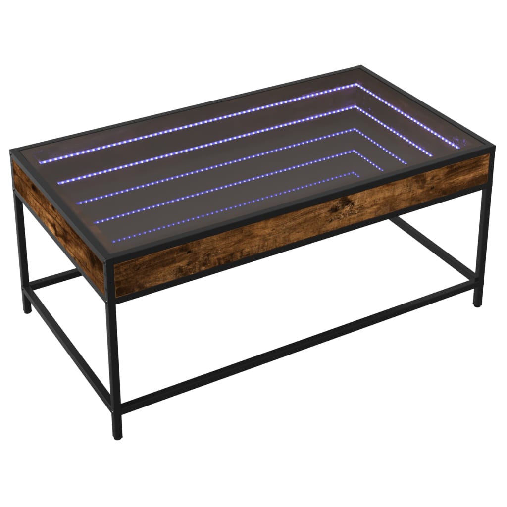vidaXL Stolik kawowy z LED Infinity, przydymiony dąb, 90x50x41 cm